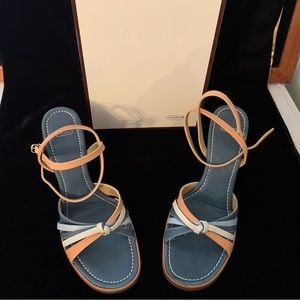 Coach Trista Calf Strappy Leather With Wood Wedge